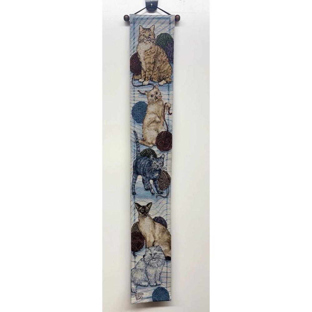 Vintage Kitten Cat Bell Pull Tapestry Wall Hanging 39" Long